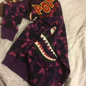 Bape med purple Color camo double shark hoodie